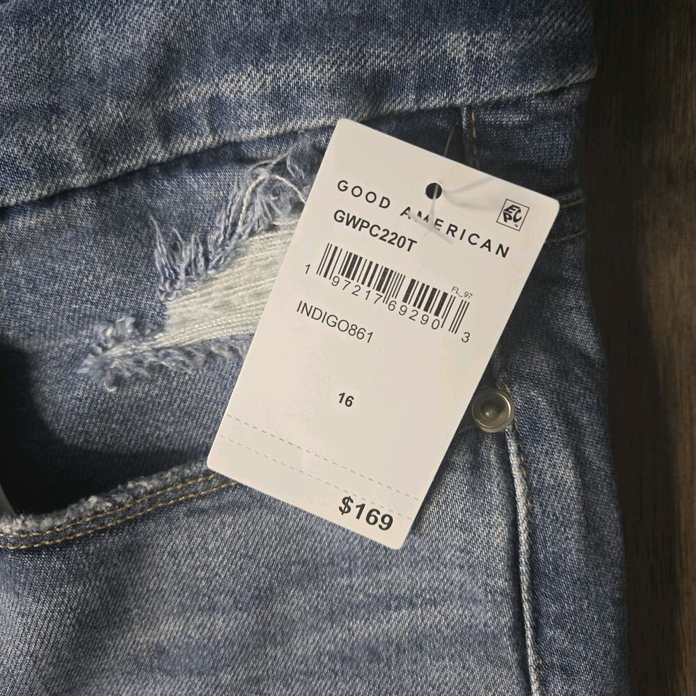 Good American Good Waist Palazzo Crop Wide Leg Blue Denim Jeans, Size 16 NWT - Picture 9 of 10